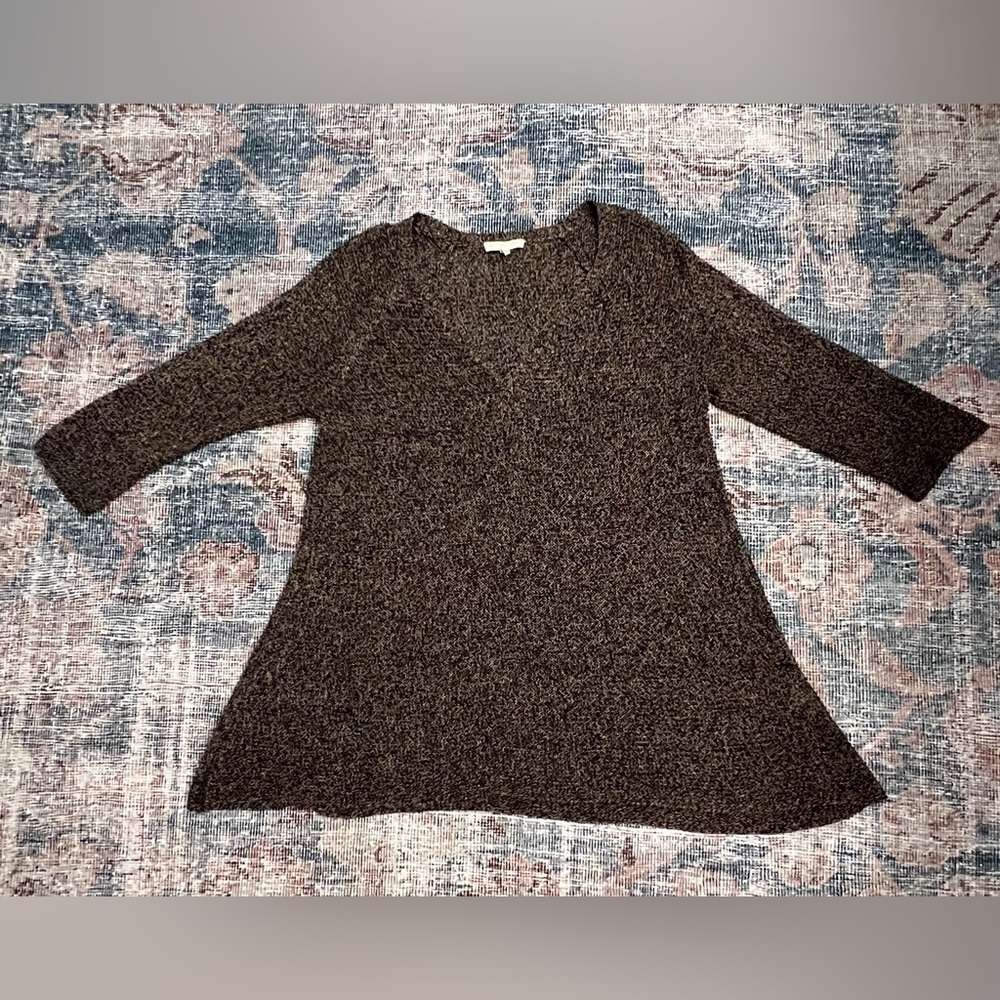 Eileen Fisher 100% Linen 3/4 Sleeve Crochet Knit V-Neck Sweater Petite Medium